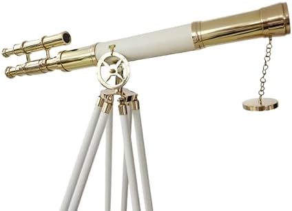 Nautical Shiny Brass Telescope with Wooden Tripod