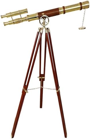 Nautical Brown Leather Brass Telescope Floor Standing Decor