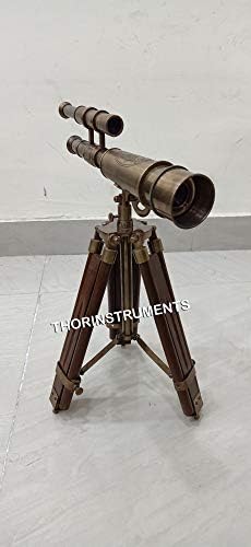 11 Inch Antique Brass Nautical Telescope on Hardwood Tripod