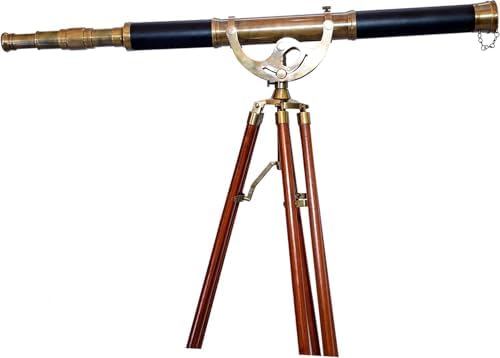 Antique Brass Telescope with Compass and Teak Tripod