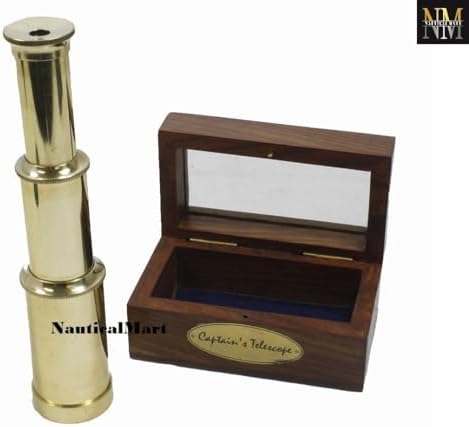 Brass Spyglass Telescope with Wooden Box