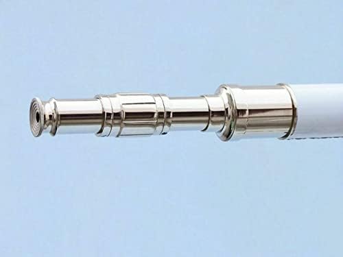 60 Inch Floor Standing Chrome White Leather Telescope with Wooden Tripod Stand