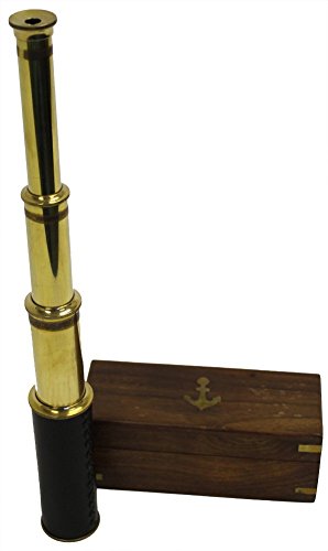 Science Purchase 78TELE15 Handheld Brass Telescope with Wooden Box