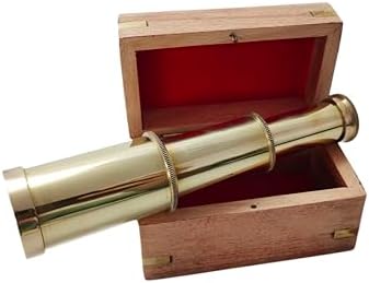 6 Inch Brass Mini Telescope with Wooden Box Pirate Spyglass