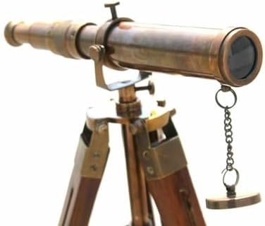 Handmade Brass Nautical Telescope with Wooden Tripod Stand
