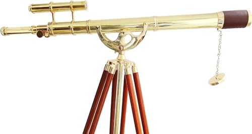 Navirock 28x Brass Telescope with Wooden Tripod