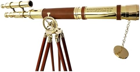 Nautical Brown Leather Brass Telescope Floor Standing Decor