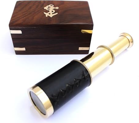 6 Inch Nautical Pirate Brass Telescope with Anchor Wooden Box