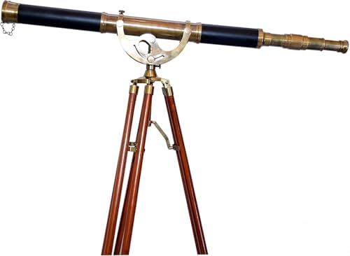 Antique Brass Telescope with Compass and Teak Tripod