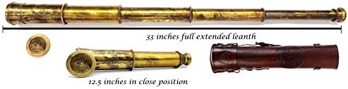5MoonSun5 Brass Telescope 33 Inch Replica with Handmade Leather Case
