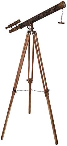 Antique Brass Double Barrel Telescope on Wooden Tripod