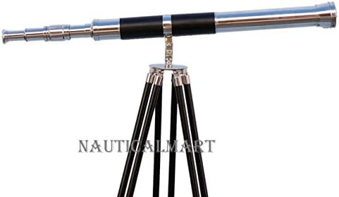 NauticalMart Floor Standing Telescope 60 Inch Chrome and Leather