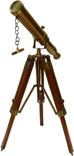 Antique Brass Spyglass Telescope with Wooden Tripod