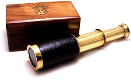 Benzara Small Brass Telescope with Wooden Box