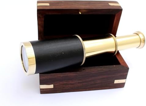 6 Inch Nautical Pirate Brass Telescope with Anchor Wooden Box
