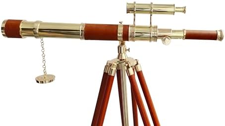 Nautical Marine Double Barrel Telescope with Brass Finish and Leather Spyglass