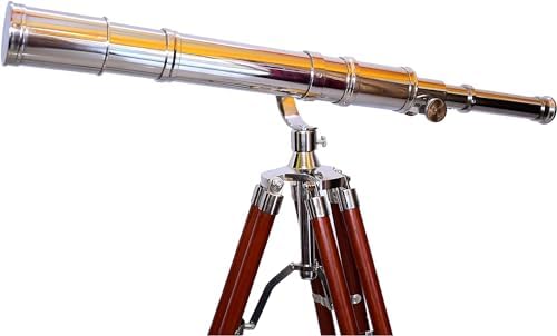 Decorative Telescope with Brass and Wood Tripod Stand