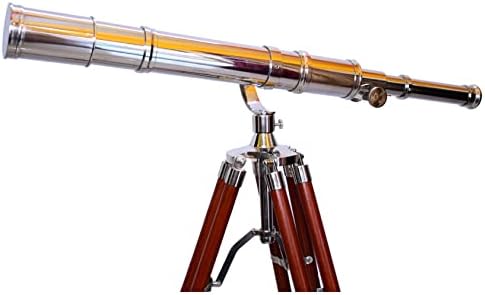 Antiqueex Nautical Telescope Brass Chrome Finish Wooden Tripod Stand