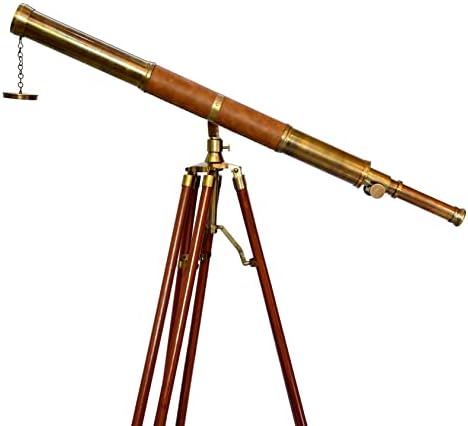 Vintage Brass Telescope with Wooden Tripod Stand