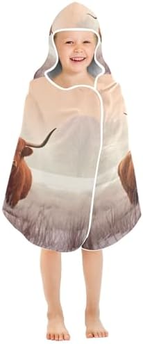Rural Highland Cows Kids Hooded Towel for Boys Girls