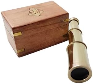 6 Inch Brass Mini Telescope with Wooden Box Pirate Spyglass