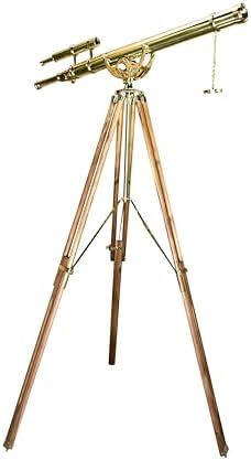 Double Barrel Nautical Brass Telescope with Teak Wooden Tripod