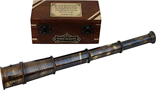 Be Strong and Courageous Engraved Telescope with Wooden Box