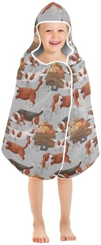 Susiyo Kids Hooded Bath Towel with Funny Basset Hound and Pumpkin Design