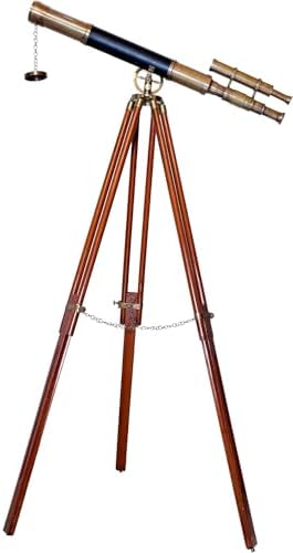 Decorative Antique Double Barrel Telescope with Wooden Tripod