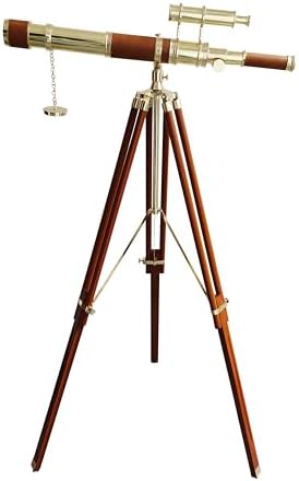 Nautical Marine Double Barrel Telescope with Brass Finish and Leather Spyglass