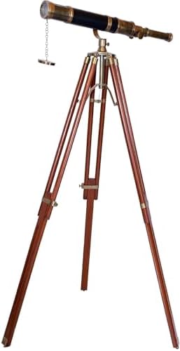 Nautical Floor Standing Antique Brass Telescope with Adjustable Scope