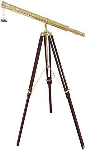 Shiny Brass Telescope with Wooden Tripod Set