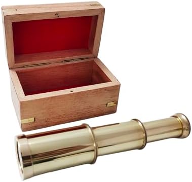 6 Inch Brass Mini Telescope with Wooden Box Pirate Spyglass