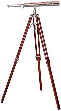 Antiqueex Nautical Telescope Brass Chrome Finish Wooden Tripod Stand