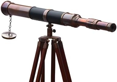 Nautical Antique Brass Telescope With Wooden Tripod