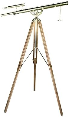 Double Barrel Nautical Brass Telescope with Teak Wooden Tripod