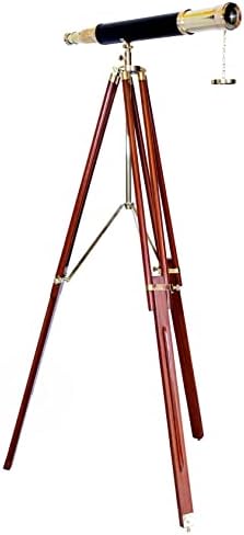 Shiny Brass Telescope with Wooden Tripod by NAVIROCK