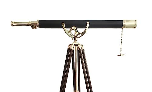 Vintage Nautical Brass Telescope with Wood Tripod