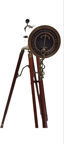 Antique Telescope Double Barrel Wooden Tripod Stand with Adjustable Height
