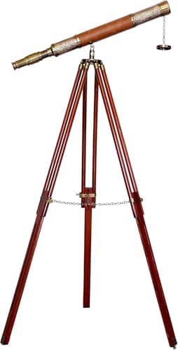 Antiqueex Single Barrel Brass Telescope with Wooden Tripod