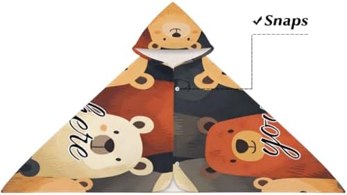 Personalized Kids Hooded Beach Towel with Cute Bear Print