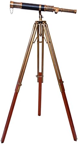 Handmade Antique Brass Telescope with Wooden Tripod