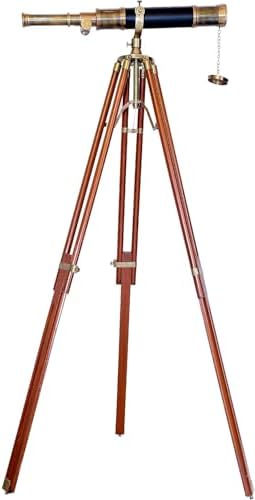 Nautical Floor Standing Antique Brass Telescope with Adjustable Scope