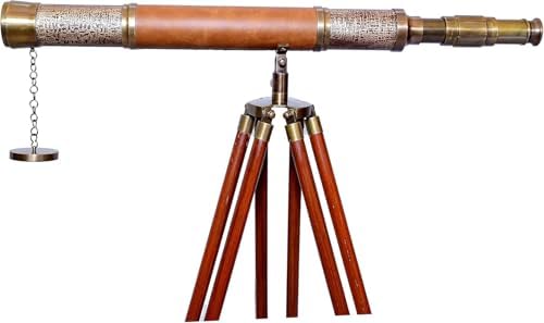 Antiqueex Single Barrel Brass Telescope with Wooden Tripod