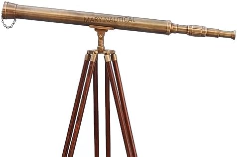 Brass Telescope with Wooden Tripod for Home Decor