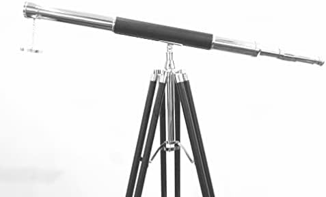 Nautical Brass Telescope with Black Leather Wrap and Wooden Tripod
