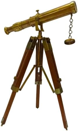 Nautical Handmade Brass Telescope with Wooden Tripod Stand