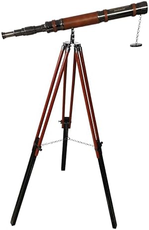 Antique Brass Telescope with Wooden Tripod