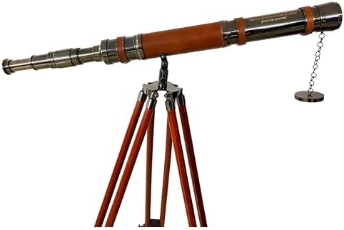 Antique Brass Telescope with Wooden Tripod