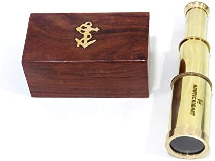 Brass Nautical Telescope 6 Inch Pirate Spyglass with Rosewood Box